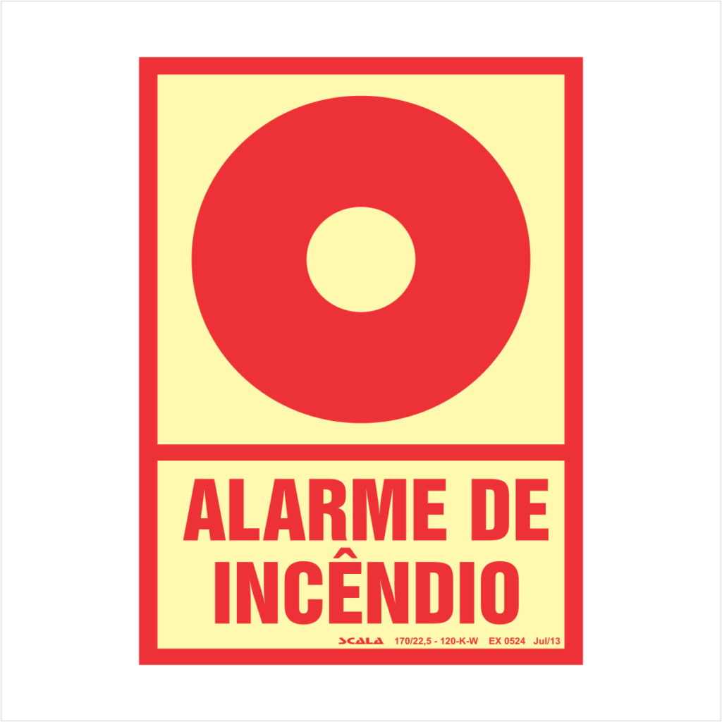 Placa de Sinalização Alarme de Incêndio.
