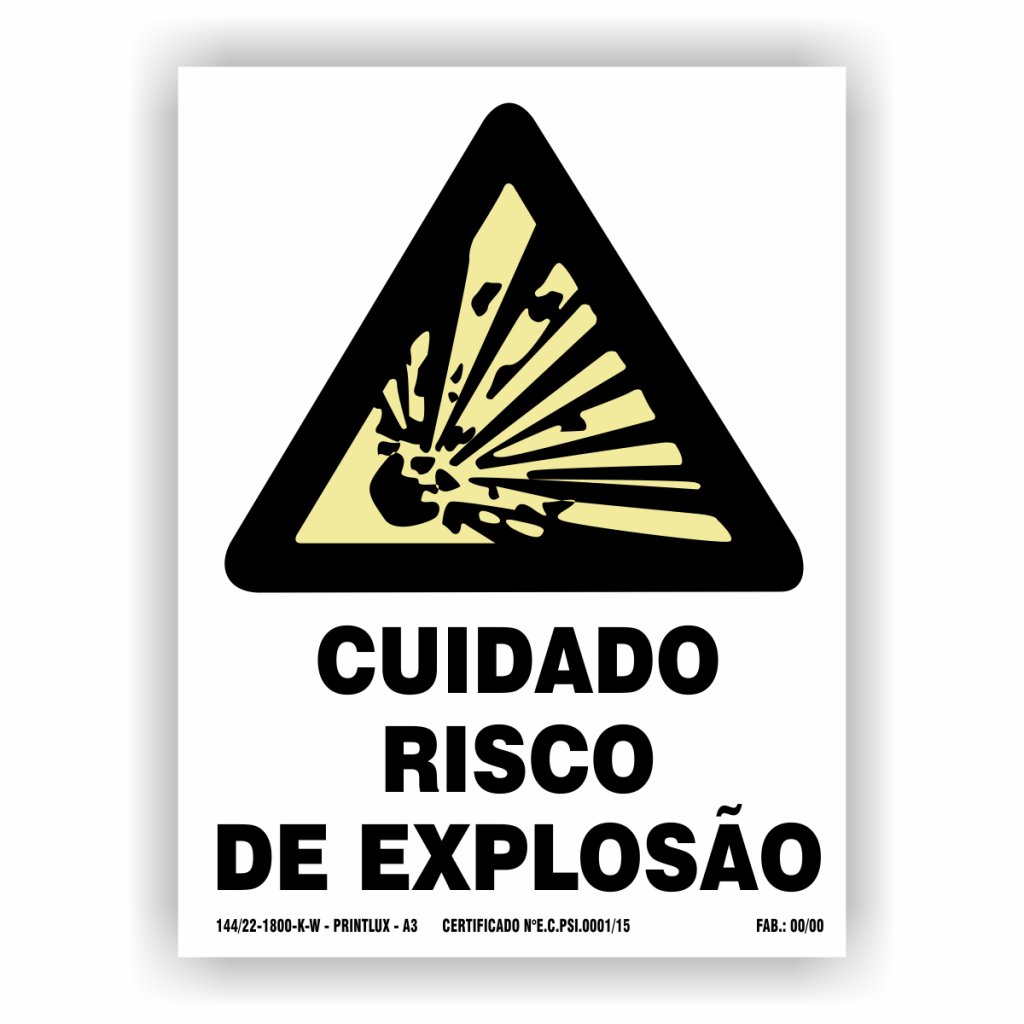 Placa de Sinalização cuidado risco de explosão